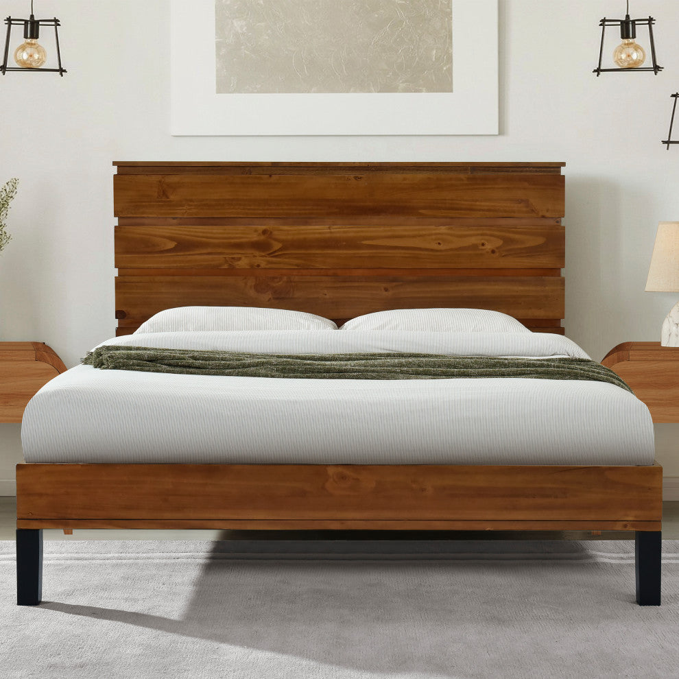 Gewnee Modern Solid Wood Bed Frame Queen Size Platform Bed