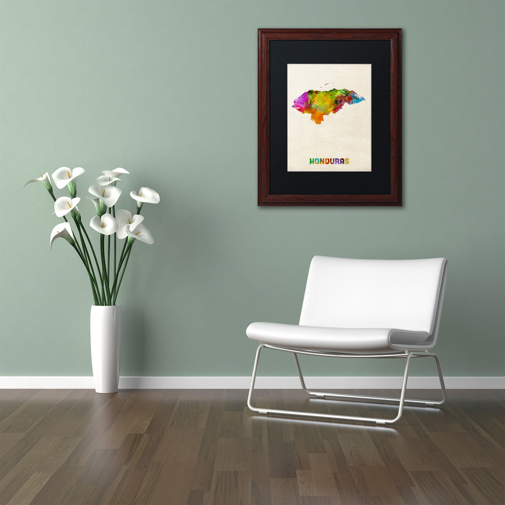 'Honduras Watercolor Map' Matted Framed Canvas Art by Michael Tompsett