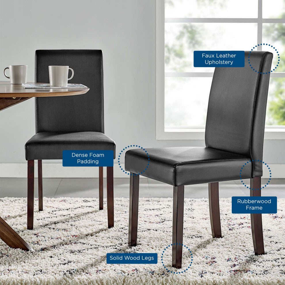 Side Dining Chair, Set of 2, Faux Leather, Wood, Black, Cafe Bistro Restaurant