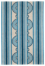 Kit Kemp x Dash & Albert Button Blue Hand Hooked Wool Rug, Blue, 2'6" x 8'