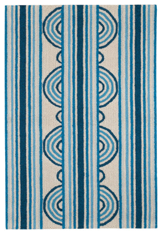 Kit Kemp x Dash & Albert Button Blue Hand Hooked Wool Rug, Blue, 2'6" x 8'