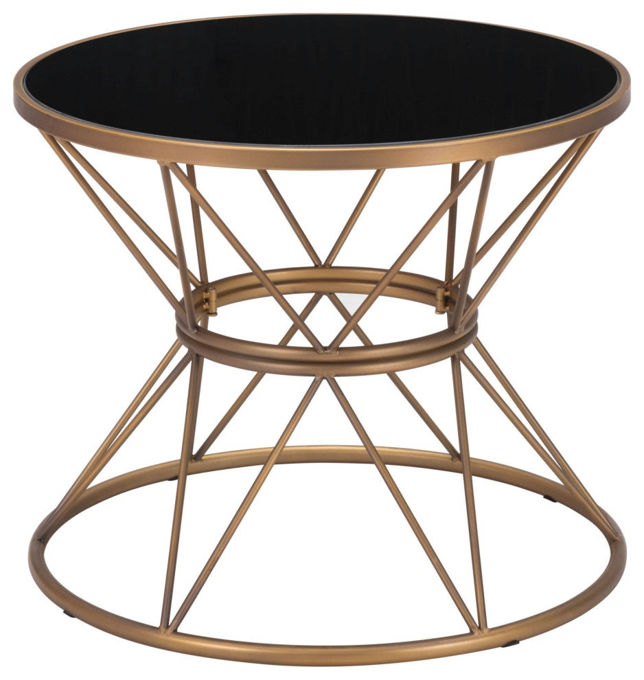 Sofa Side Table, Square, Steel Metal, Glass, Black, Gold, Lounge Hospitality