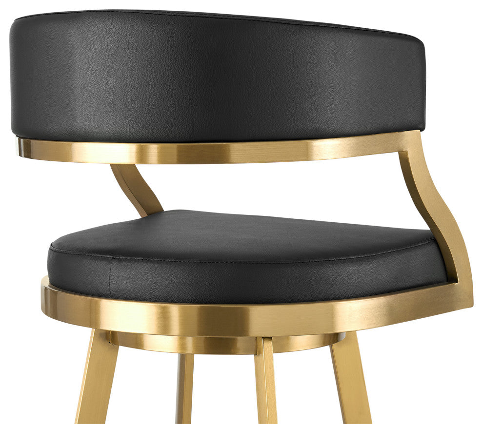 Saturn Gold Brushed Swivel Counter Stool, Black, 30"