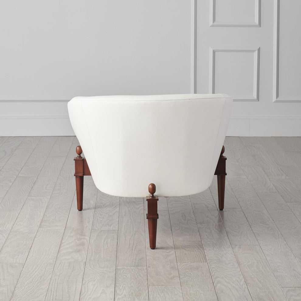 Luxe Mid Century Modern White Leather Club Chair  Round Barrel Minimalist Retro
