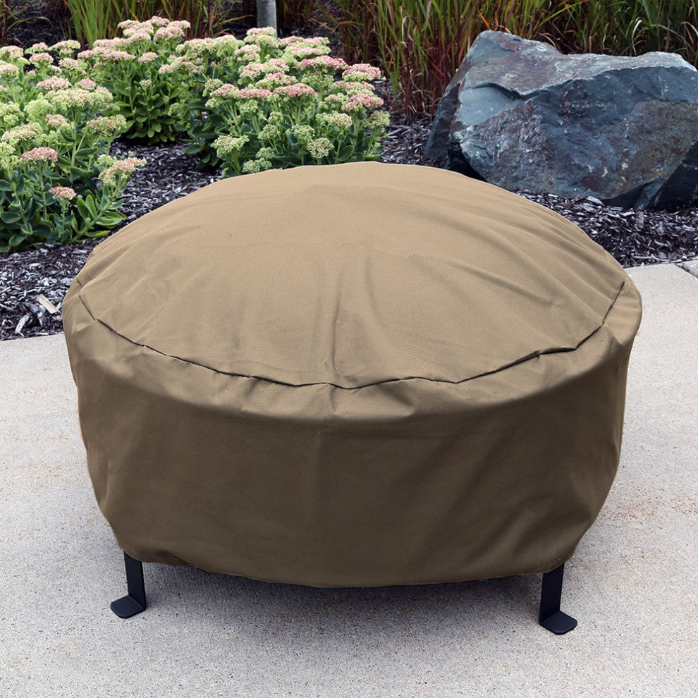 Sunnydaze Durable Weather-Resistant Round Fire Pit Cover, Khaki, 48"x18"