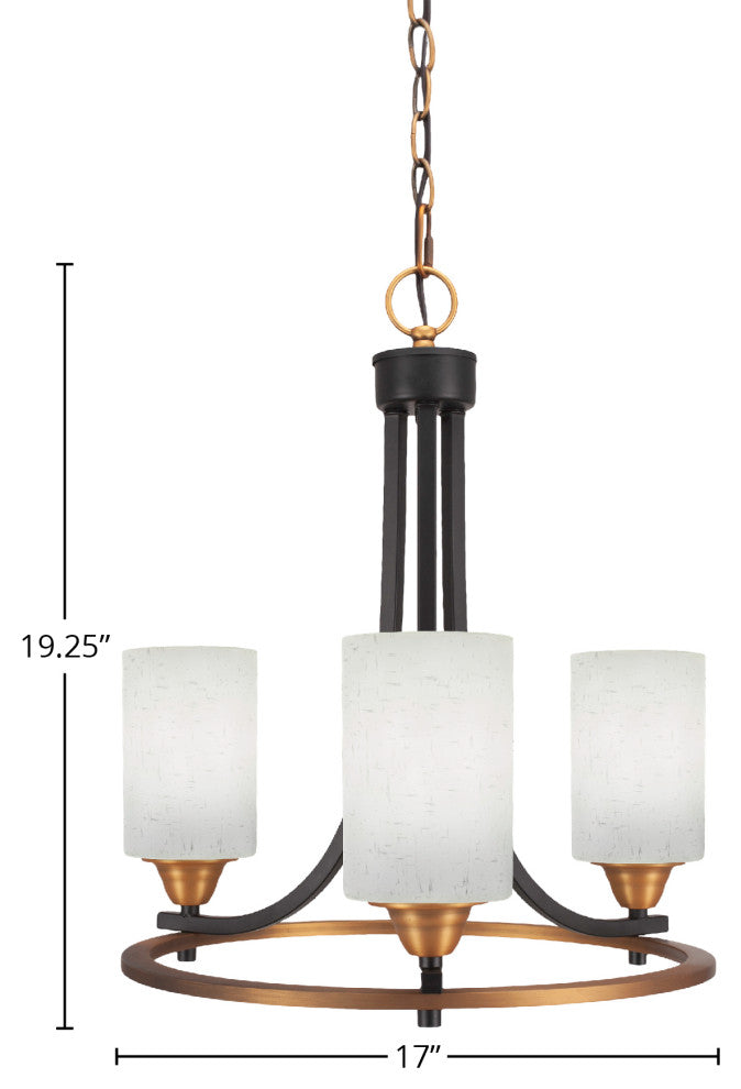 Paramount Uplight 3-Light Chandelier, Matte Black & Brass, 4" White Matrix Glass