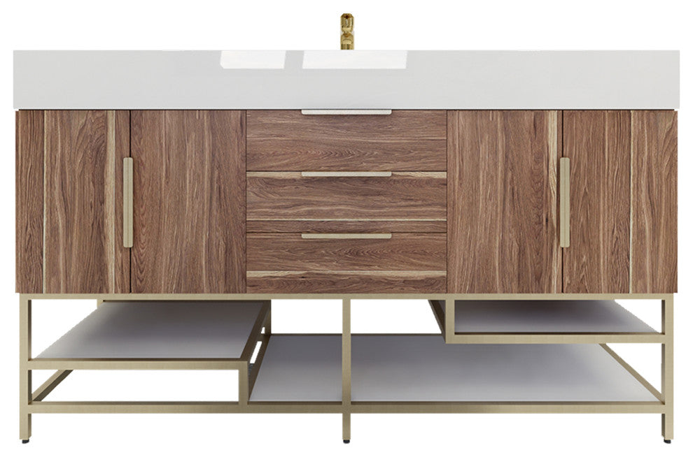 Madison 60" Free Standing Single Sink Vanity with Reinforced Acrylic Sink, White Oak