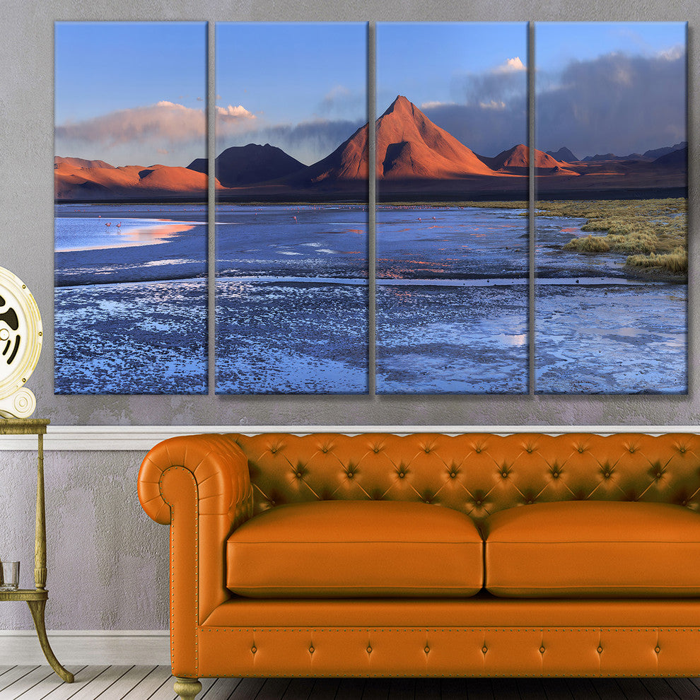 Colorado Lagoon and Volcano Pabellon, Landscape Canvas Print, 48"x28", 4 Panels