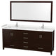 80"DBL Vanity Espresso, Carrara Cult. Marble Countertop, Sinks, 70"Mirror