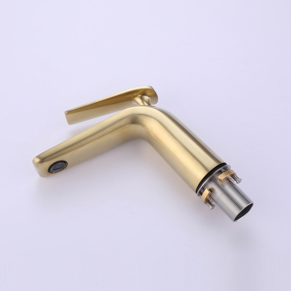 Deck Mounted Single Hole Bathroom Faucet, Brushed Gold