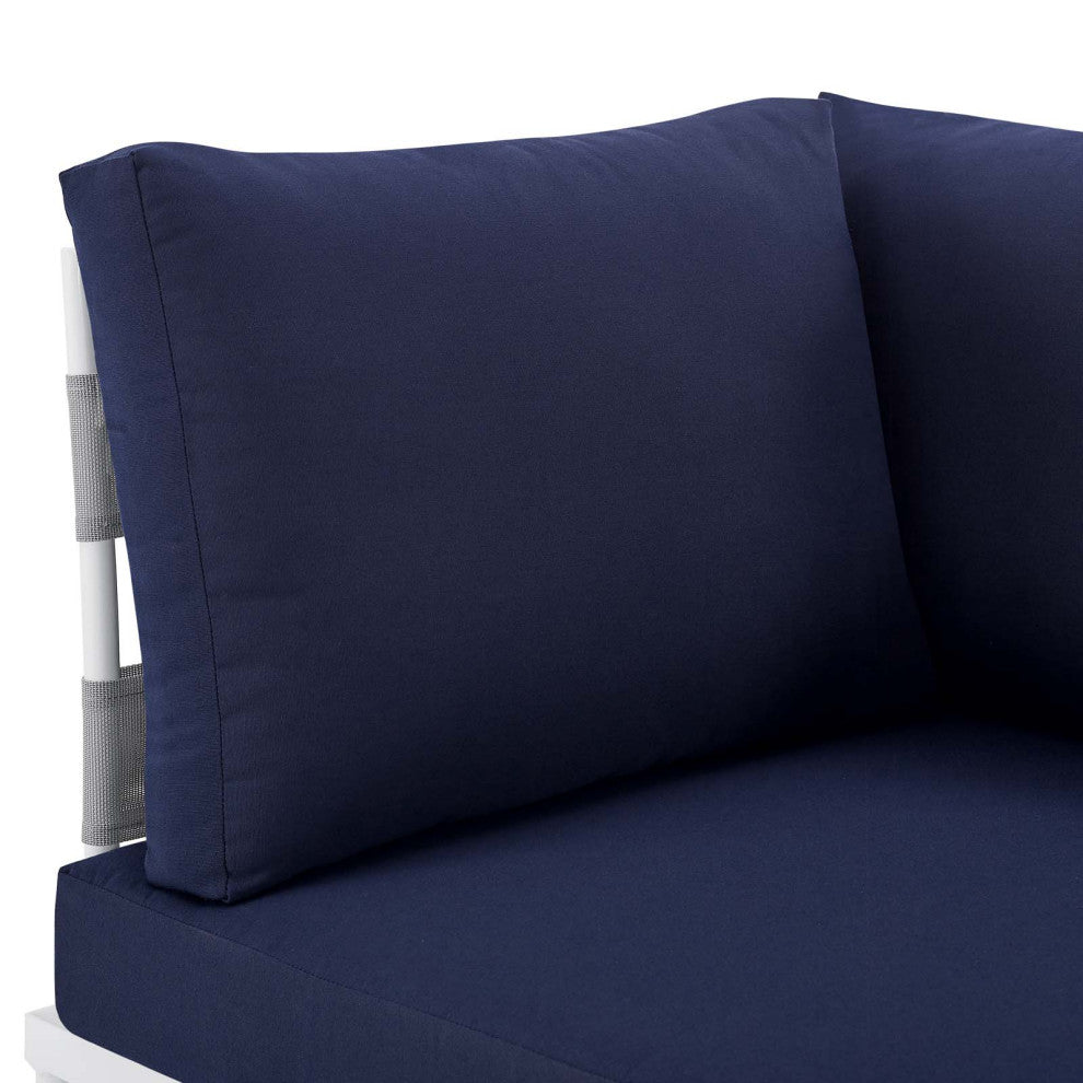 Lounge Sofa, Sunbrella, Aluminum, Metal, Gray Blue Navy, Modern, Outdoor