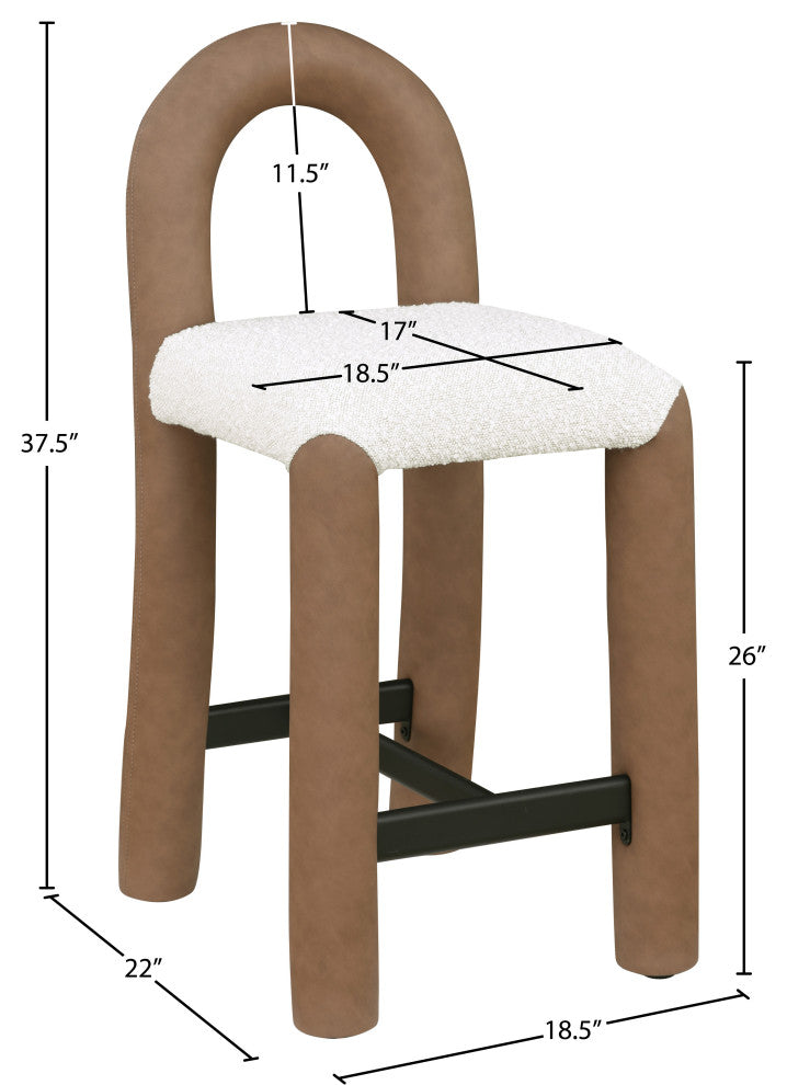 Amari Upholstered Bar and Counter Stool, Brown, Boucle Fabric and Vegan Leather