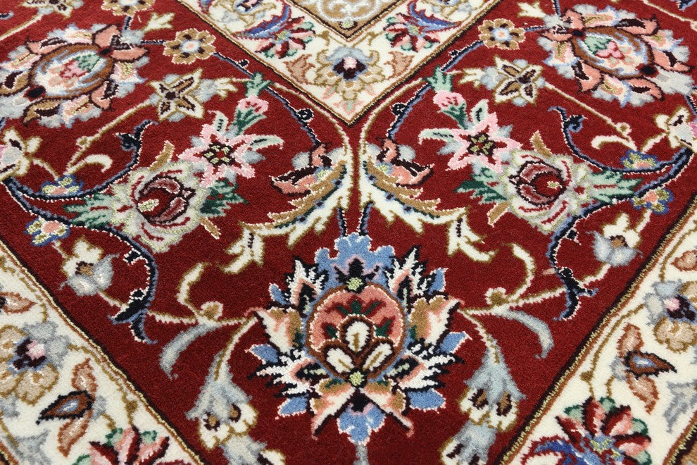 Signed Authentic Persian Isfahan Hand Knotted Wool and Silk Rug, 5'x8'