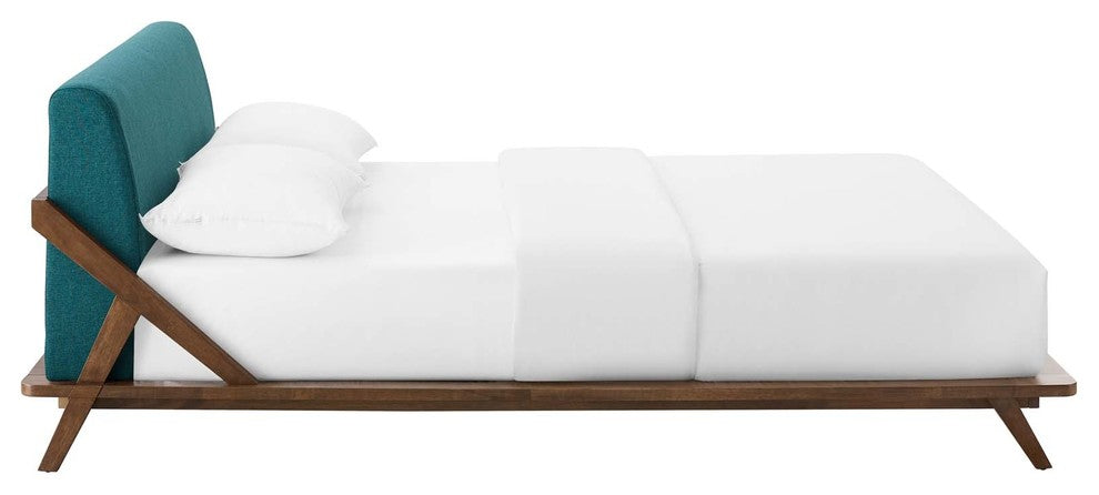 Luella Queen Upholstered Fabric Platform Bed, Cappuccino Teal