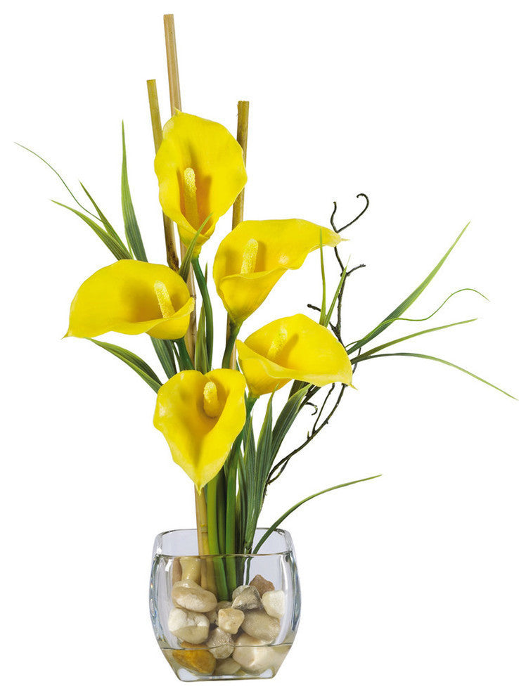 Calla Lilly Liquid Illusion Silk Flower Arrangement, Yellow