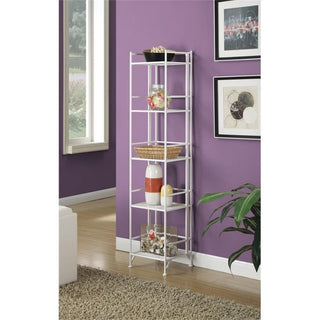 Convenience Concepts Xtra Storage Five-Tier Folding Shelf in White Metal Finish