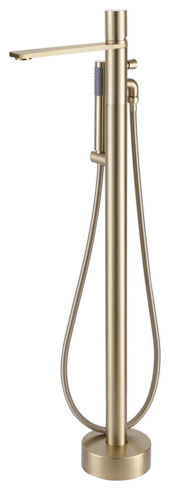 Floor Mounted Tub Spout With Handshower, Brushed Gold