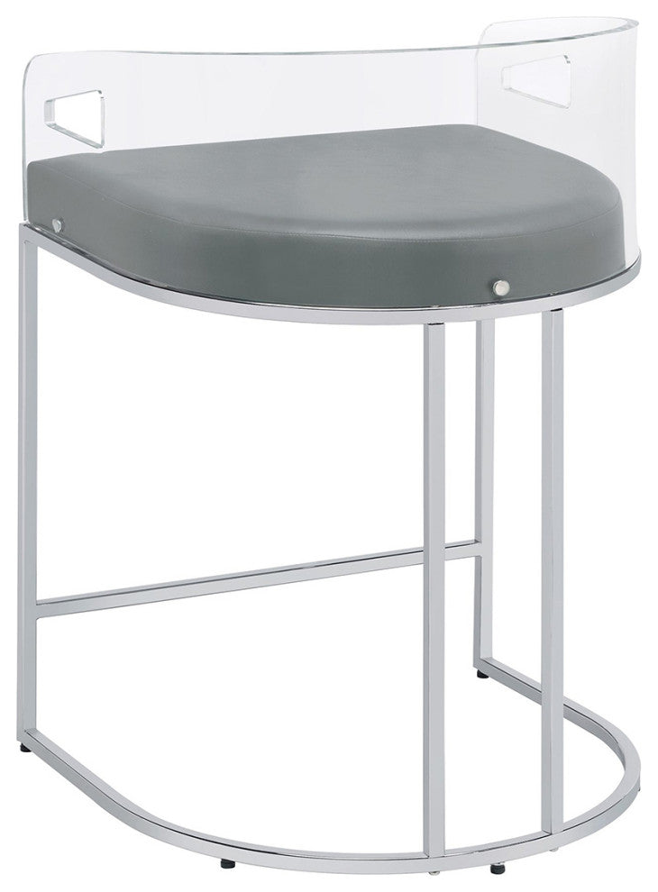 Set of 2 Counter Height Stool, Gray and Chrome