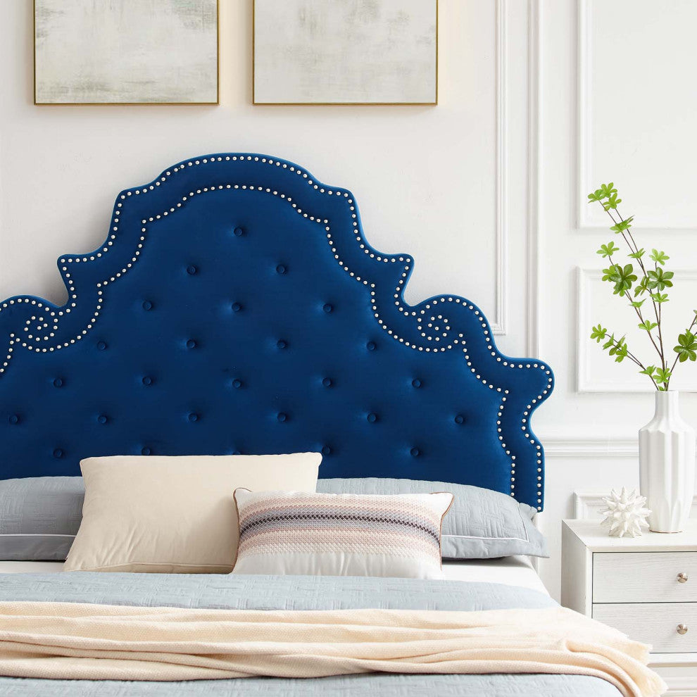 Tufted Platform Bed Frame, Twin Size, Velvet, Blue Navy, Modern Contemporary