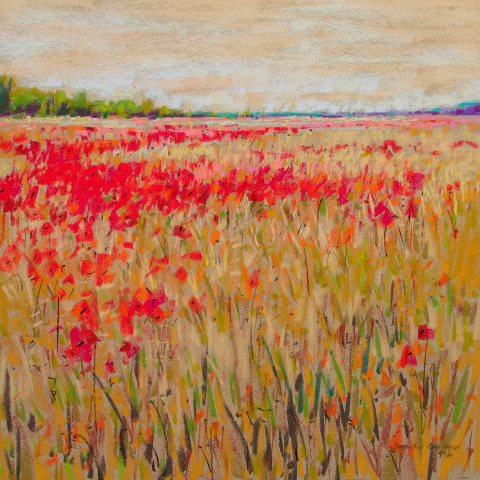 "Poppies Evening Light XV" Painting Print on Wrapped Canvas, 48x48