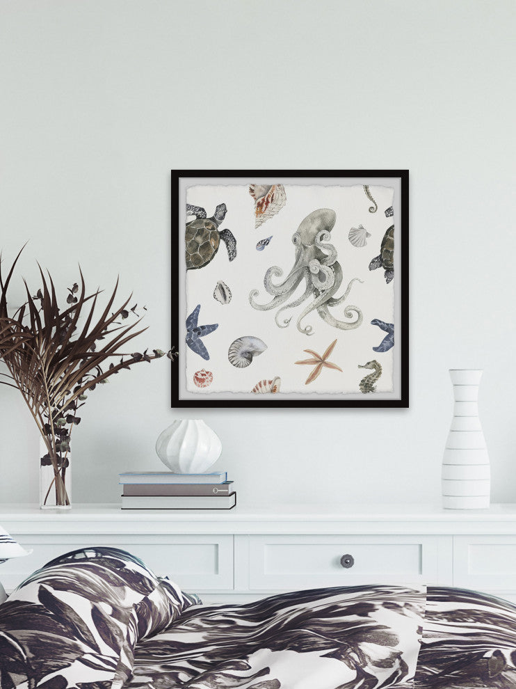 "Ocean Dwellers" Framed Painting Print, 18x18