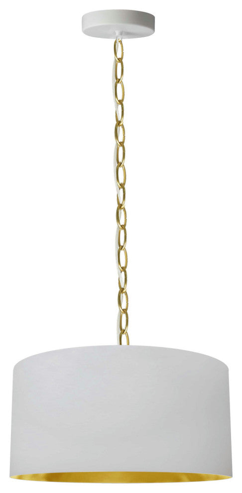 1 Light Small Braxton Aged Brass Pendant w/ White/Gold Shade
