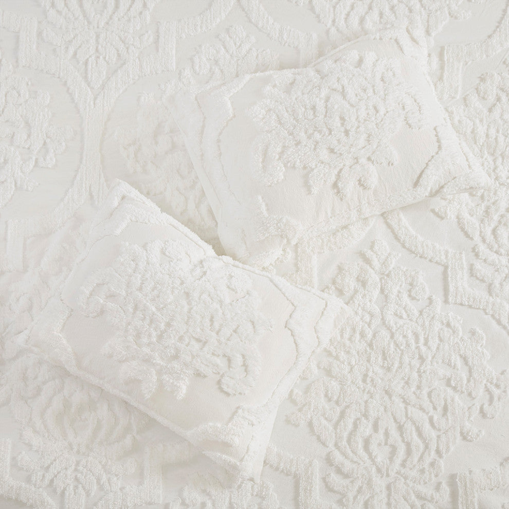 Madison Park Viola Tufted Chenille Damask Comforter/Duvet Cover Mini Set, White