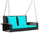 Costway 2-Person Patio Rattan Hanging Porch Swing Bench Chair Cushion Turquoise