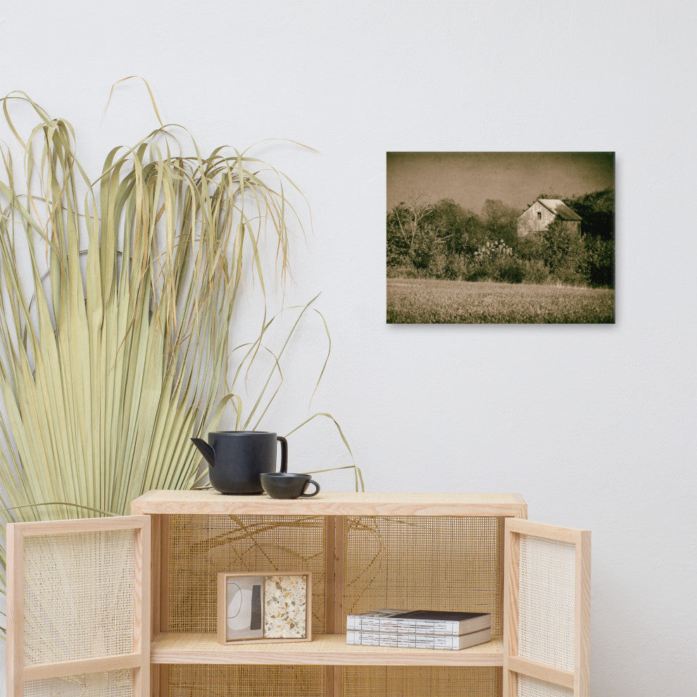 Farmhouse Wall Art: Abandoned Barn Trees Vintage Canvas Print, 18" X 24"