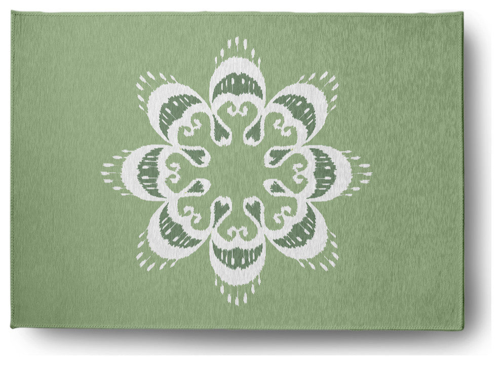 Ikat Mandala Chenille Rug, Sage Green, 5'x7'