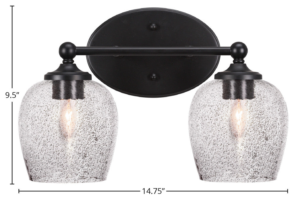 Capri 2-Light Bath Bar, Matte Black/Smoke Bubble
