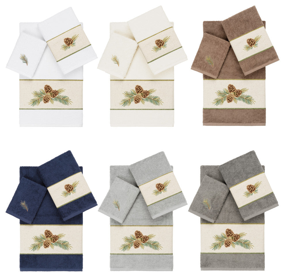 Linum Home Textiles Turkish Cotton Pierre 3-Piece Embellished Towel Set, Latte