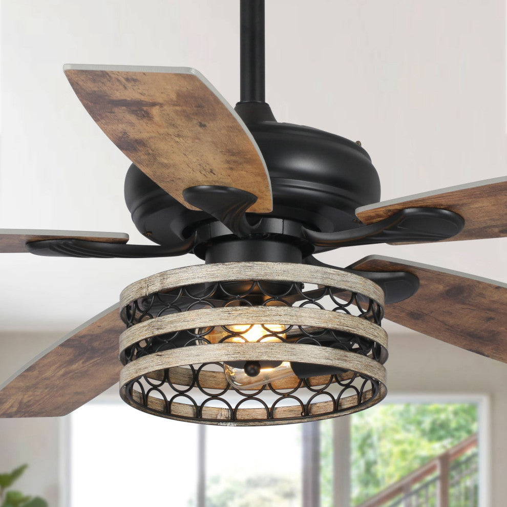 52 in Rustic Remote Control Ceiling fan in Matte Black