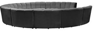 Infinity Channel Tufted Velvet Modular Chair, Gray, 11 Piece
