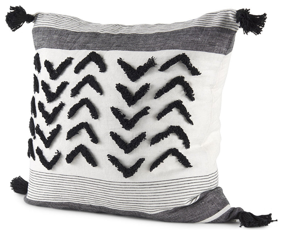 White and Gray Fringed Pillow Cover