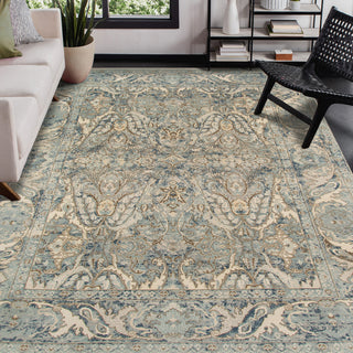 Vintage Pagota Area Rug, Blue, 9' x 12', Bordered