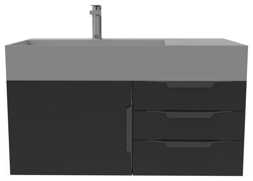 CastelloUSA Amazon 36" Wall Mount Vanity Set, Black, Gray Top, Black Handles