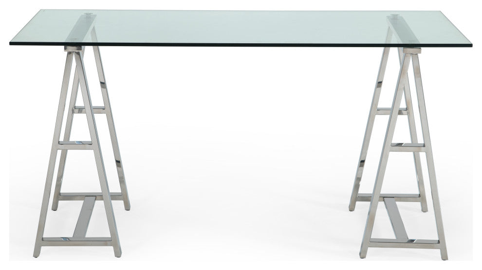 Modrest Ostro Modern Stainless Steel, Glass Desk