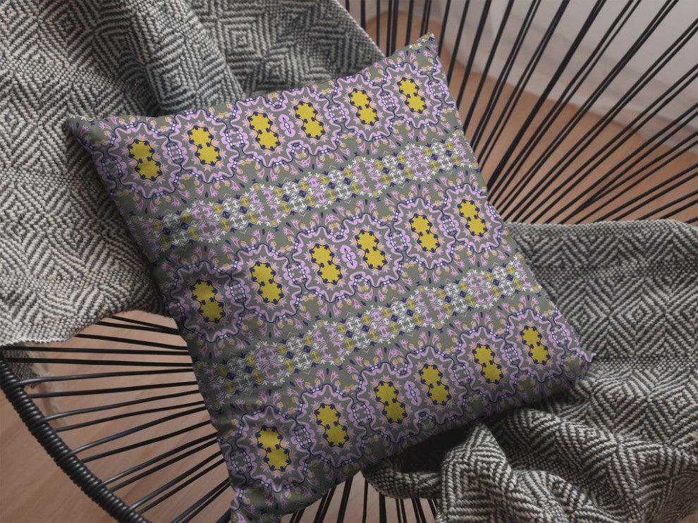 16 Purple Yellow Geofloral Suede Throw Pillow