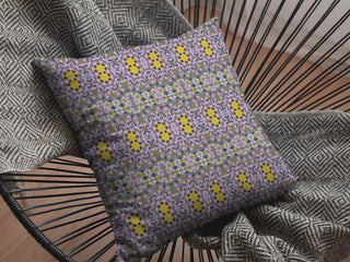 16 Purple Yellow Geofloral Suede Throw Pillow