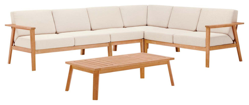Lounge Sectional Sofa Chair Set, Wood, Brown Natural Taupe Gray, Modern, Outdoor