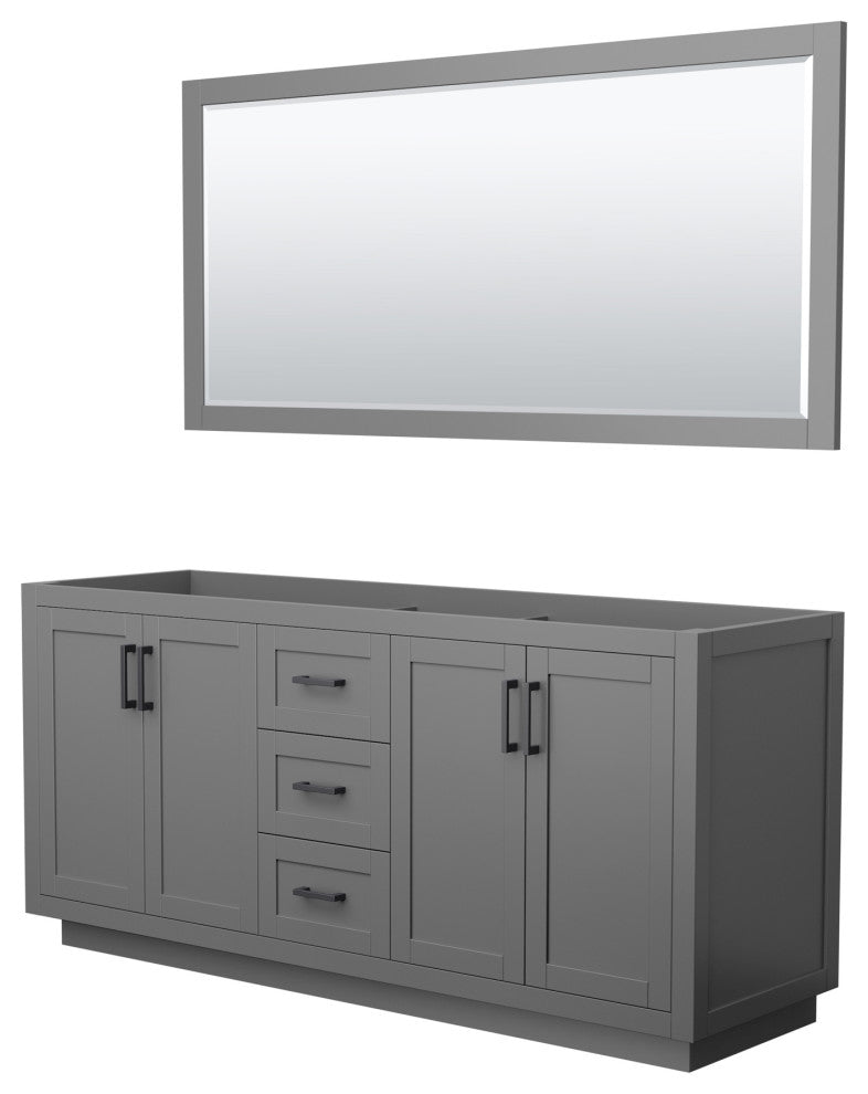 72" Double Bathroom Vanity, Dark Gray, No Countertop, Black Trim, 70" Mirror