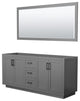 72" Double Bathroom Vanity, Dark Gray, No Countertop, Black Trim, 70" Mirror