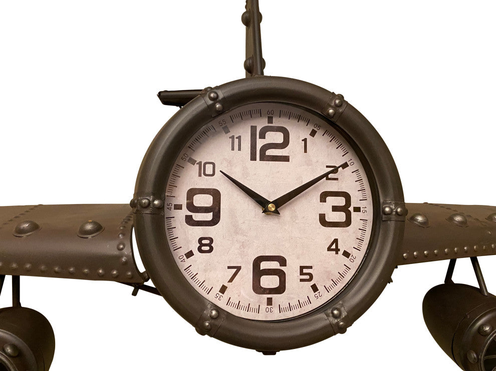 Metal Vintage Fighter Jet Wall Clock, Rusty, 56"