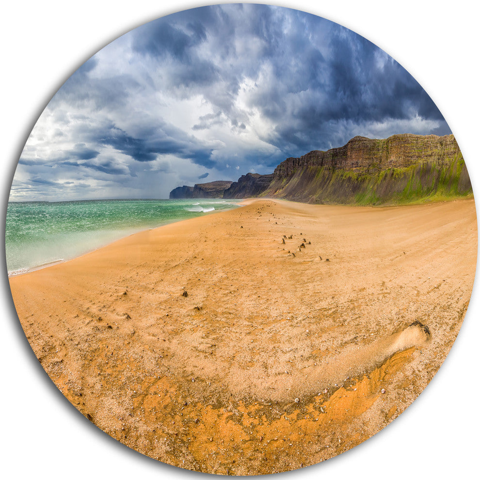 Brown Beach By Arctic Sea Panorama, Landscape Disc Metal Wall Art, 38"