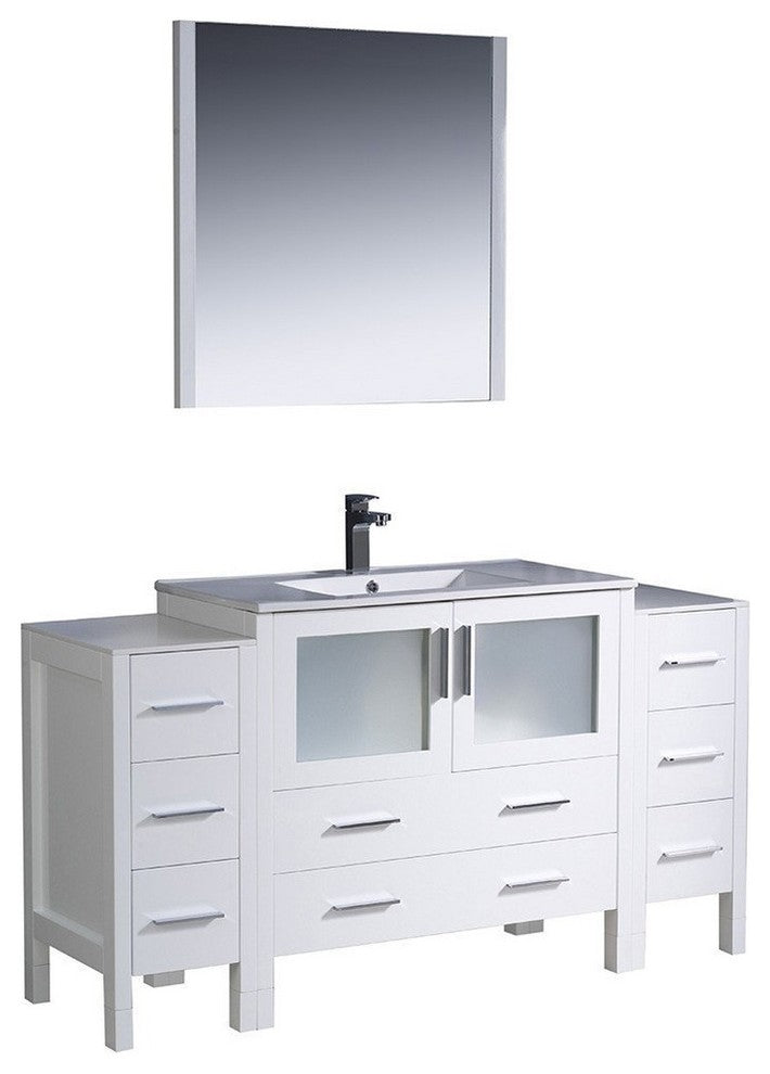 Torino 60" White Modern Bathroom Vanity With 2 Side Cabinets, FFT3811CH