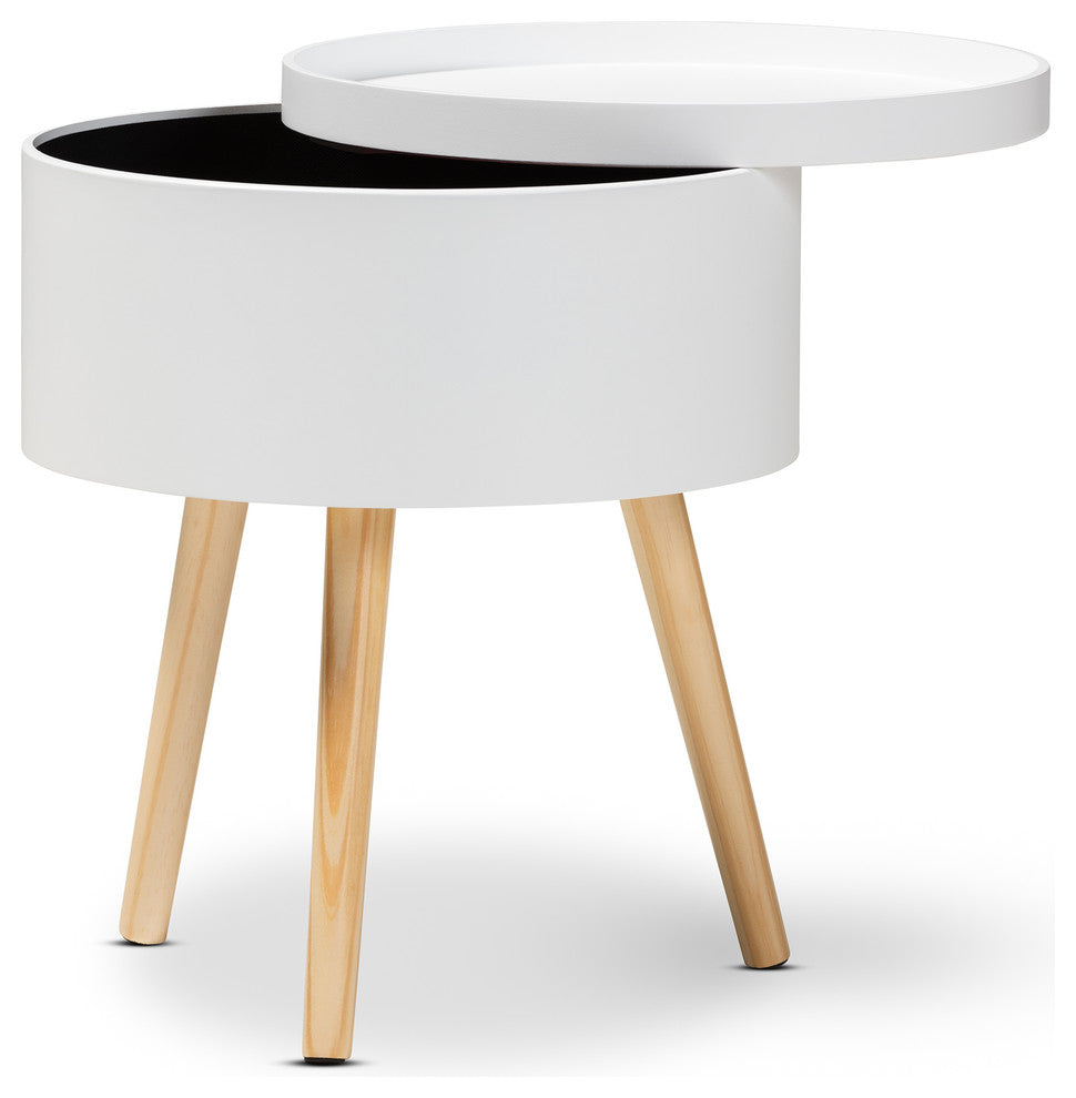 Leah Mid-Century Modern Wood Nightstand With Removable Top, White
