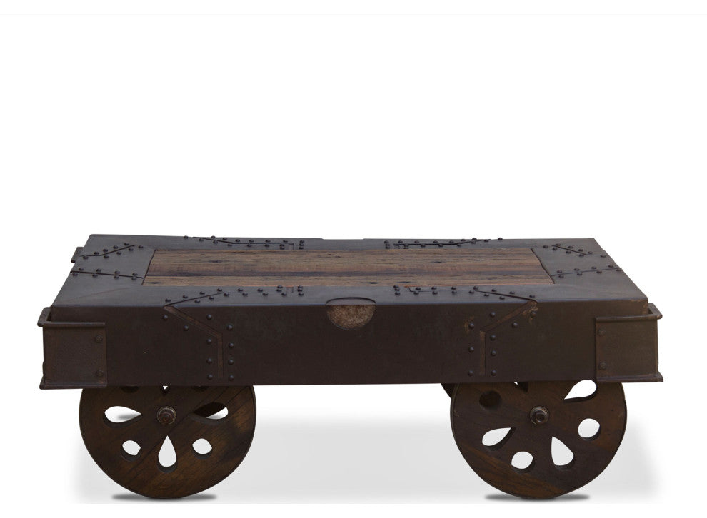 Sterling 48" Reclaimed Iron Wheeled Coffee Table