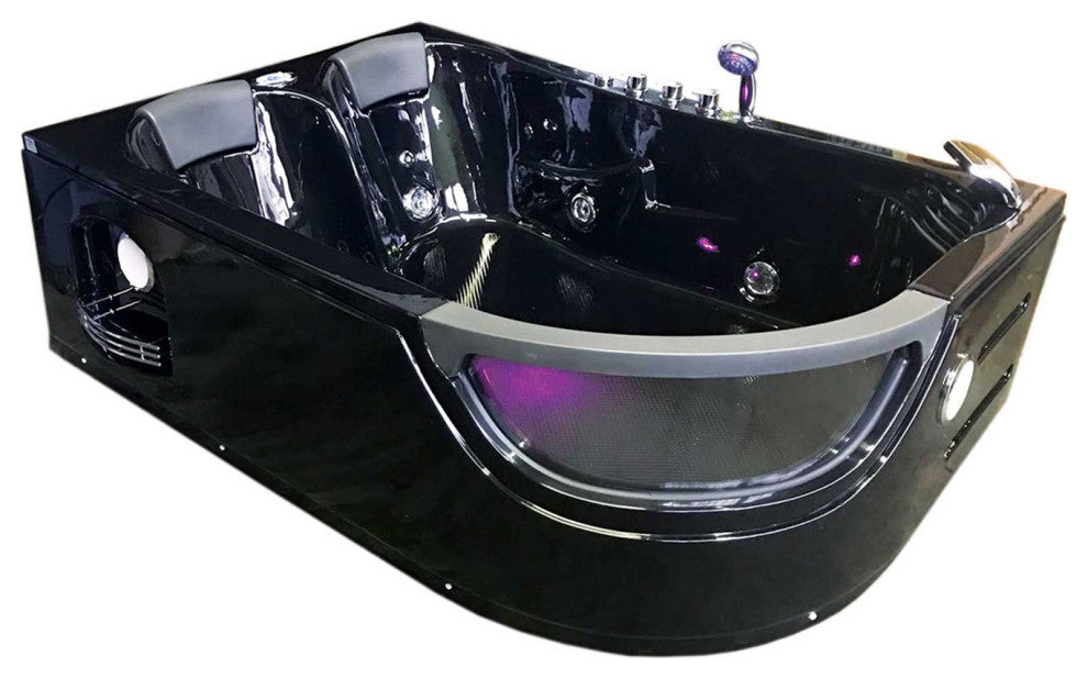 Whirlpool Bathtub Black 72"x48" Hot Tub Double Pump and Heater, Pegaso