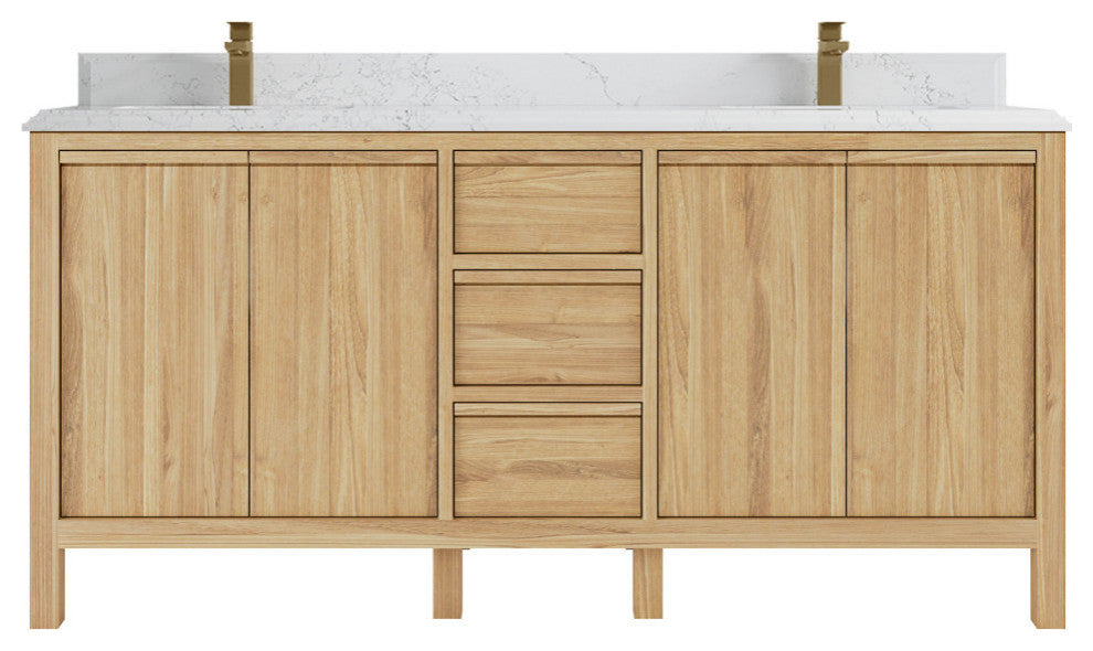 Elizabeth 72 Double Sink Bath Vanity in Light Natural Teak 1.5" Empira Quartz